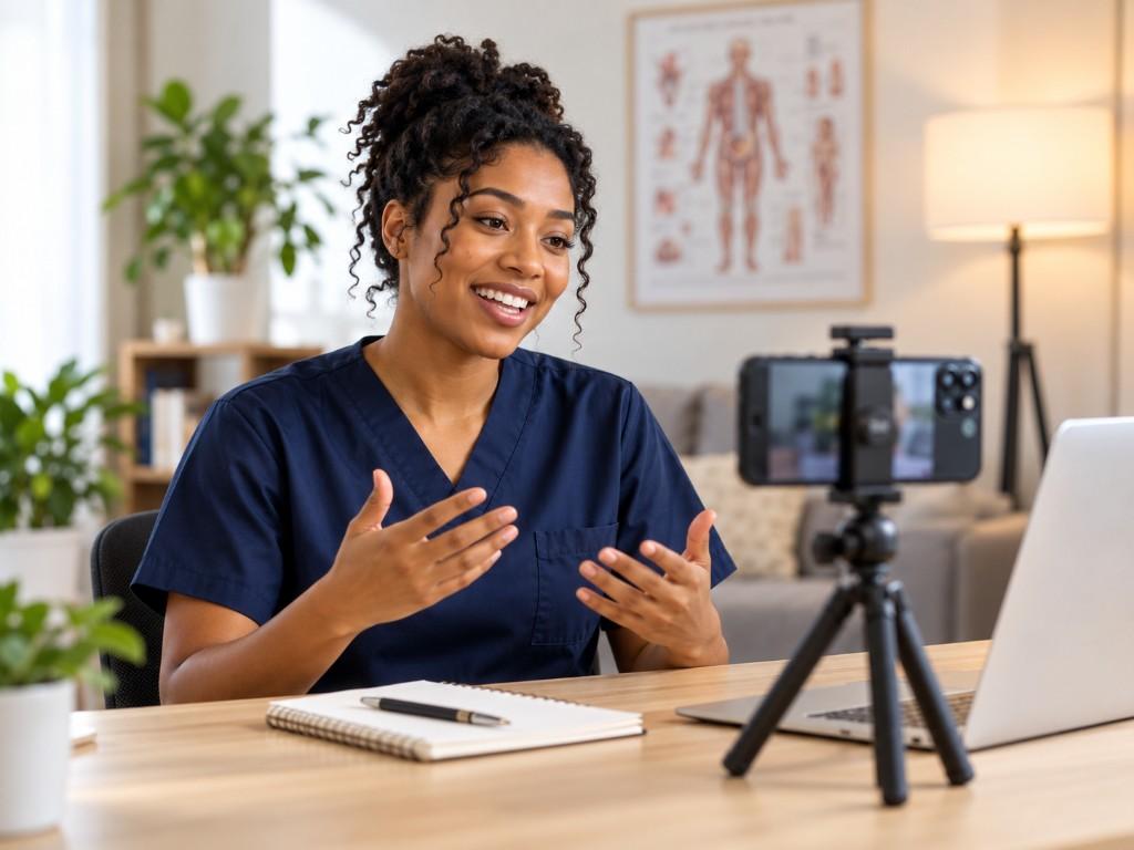 Healthcare professional recording educational content on a smartphone